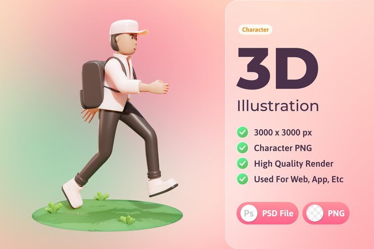PSD Gratis 3d illustration character, high school boy, used for web, app, infographic