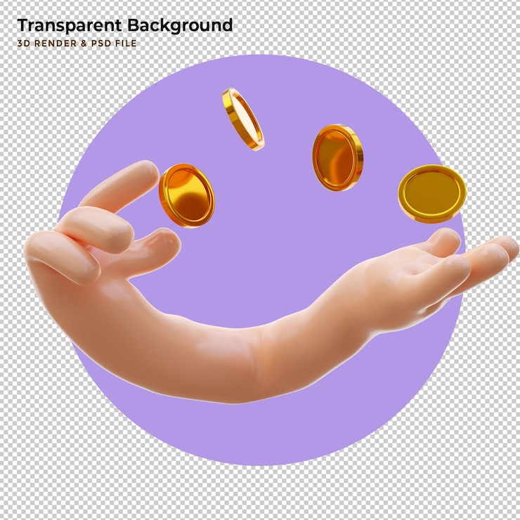 PSD Gratis 3d illustration of hand catch coin