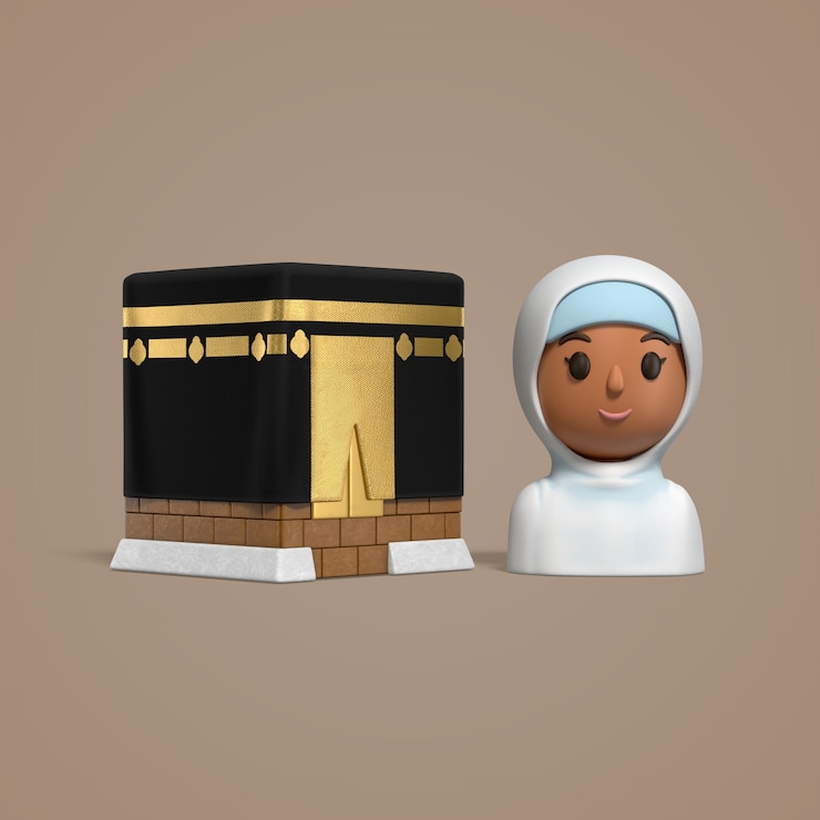 PSD gratuito 3d illustration of kaaba and a muslim woman