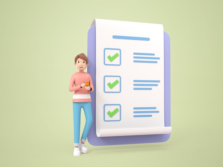 PSD Gratis 3d illustration young man checking list to do rendering