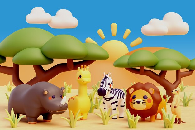 3d ilustración con animales