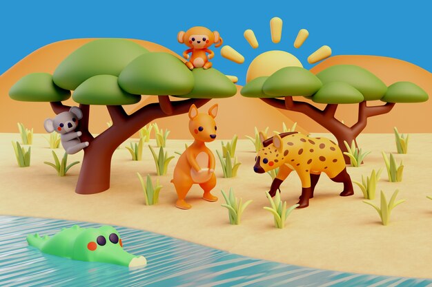 3d ilustración con animales