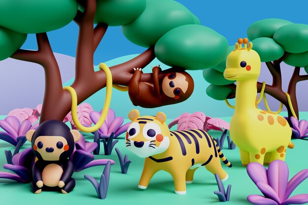 3d ilustración con animales