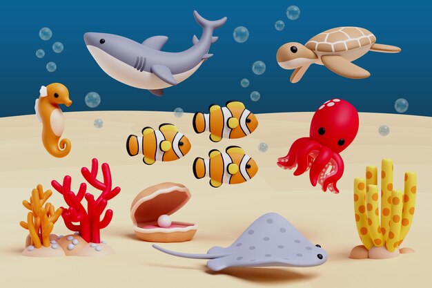 3d ilustración con animales