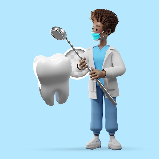 3d, ilustración, doctora, chequeo, diente