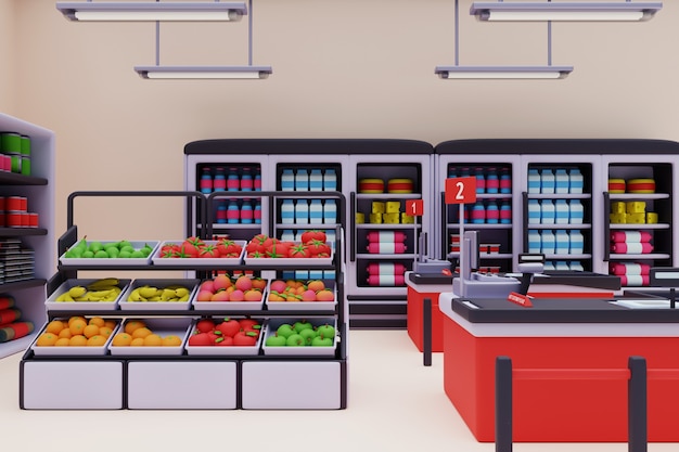 PSD gratuito 3d ilustración de supermercado