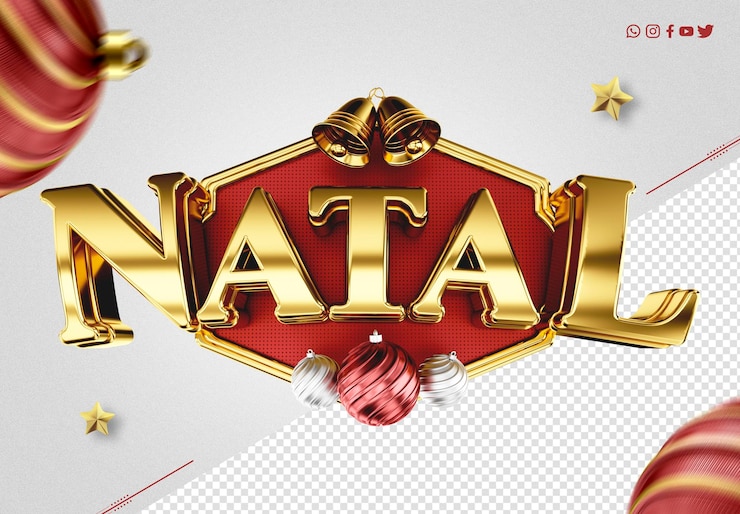 PSD Gratis 3d label christmas promotions merry christmas in portuguese for digital social media feliz natal