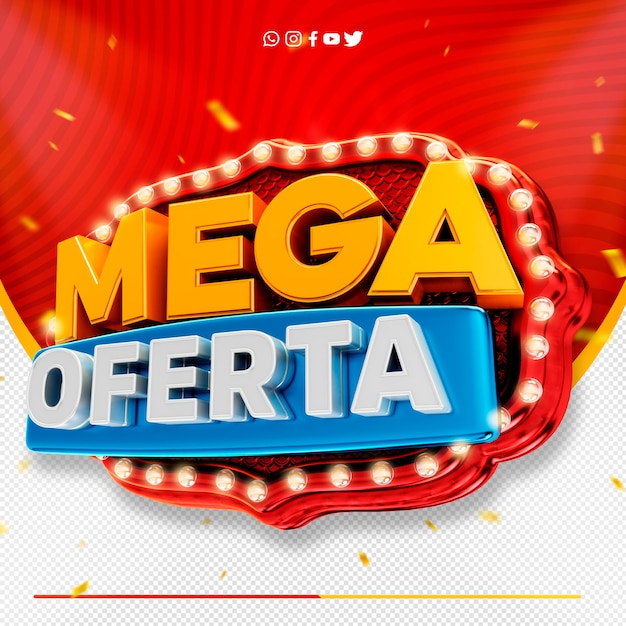 Gratis PSD 3d-label mega-aanbiedingslogo voor supermarktcampagnes mega oferta in brazilië