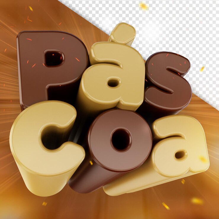 Gratis PSD 3d-label voor gelukkige paaspromotie chocolade textuur pascoa in brazilië