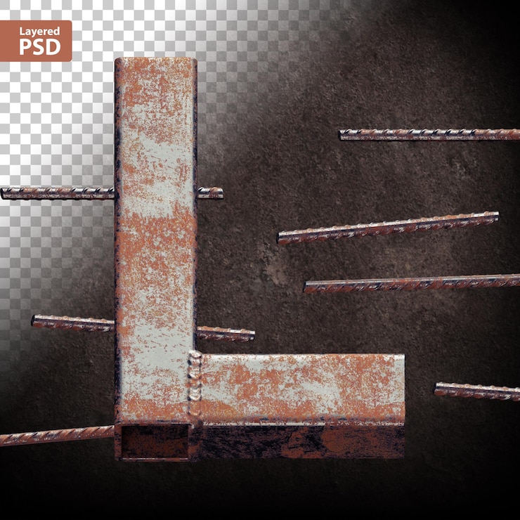 Gratis PSD 3d-letter gemaakt van gelaste grunge metalen buizen