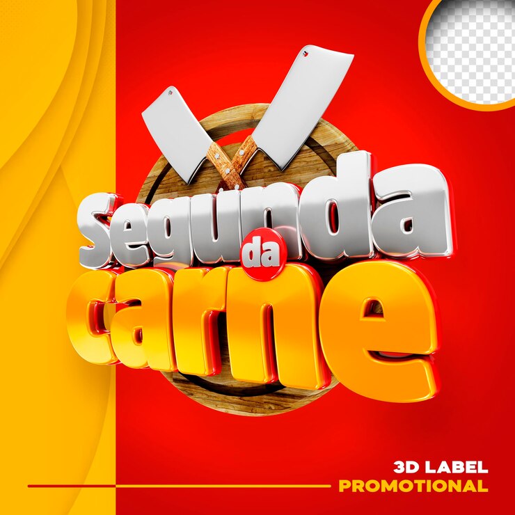 PSD Gratis 3d logo monday meat supermarket promotion segunda da carne in brazil