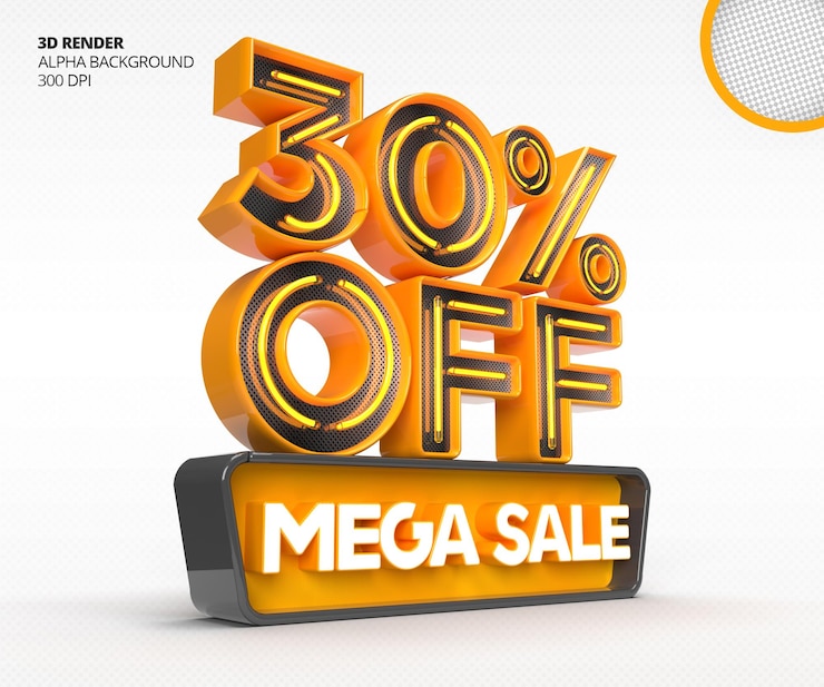 PSD Gratis 3d mega sale logo with 30 percent discount or offer in 3d rendering design template