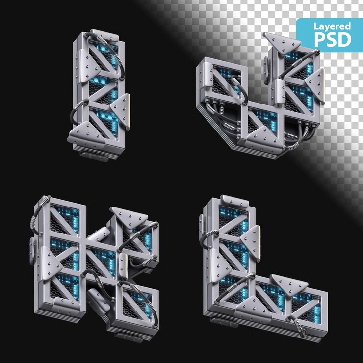 PSD Gratis 3d metallic letters i, j, k, l with glowing effect