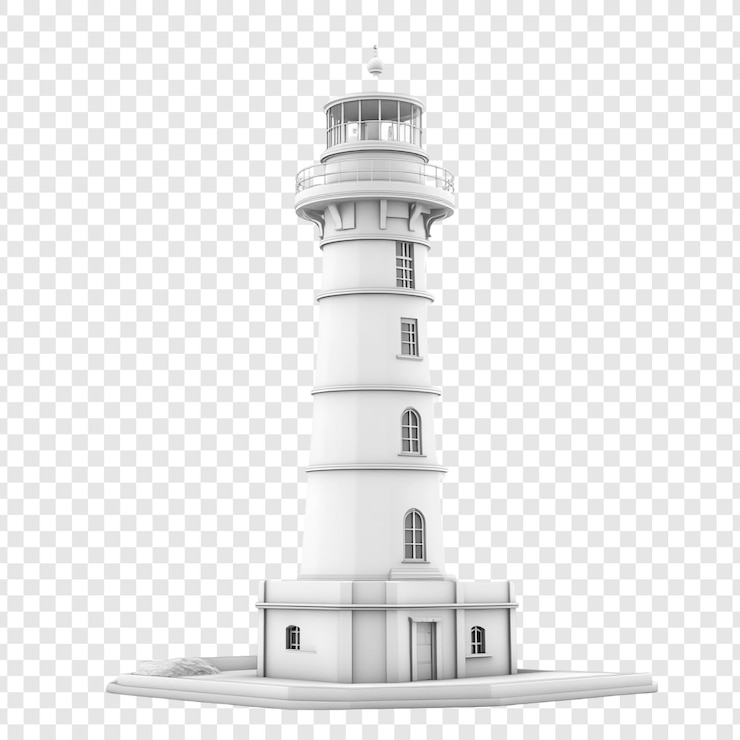Gratis PSD 3d-model van een klassieke witte vuurtoren kuststructuur maritiem symbool navigatiehandleiding architectonisch ontwerp 3d-rendering