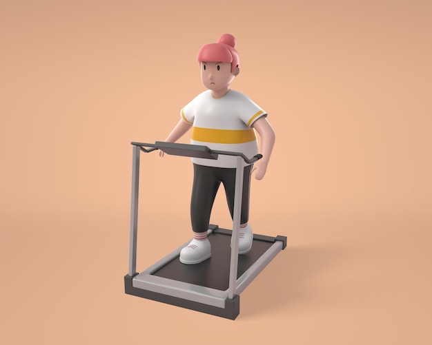 3d, mujer gorda, runing, en, funcionamiento, máquina, carácter