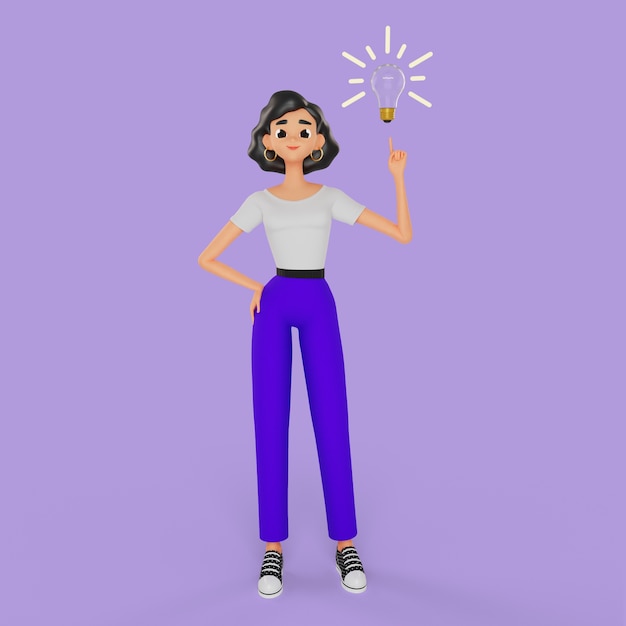 3d mujer posando con bombilla
