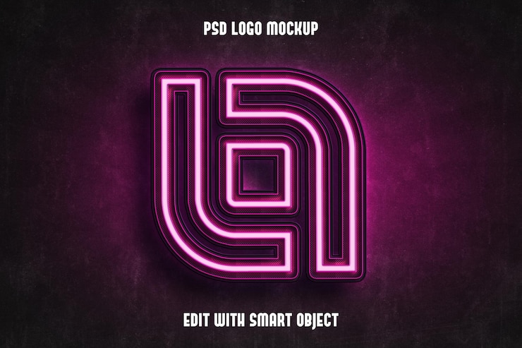 Gratis PSD 3d neon purple logo mockup