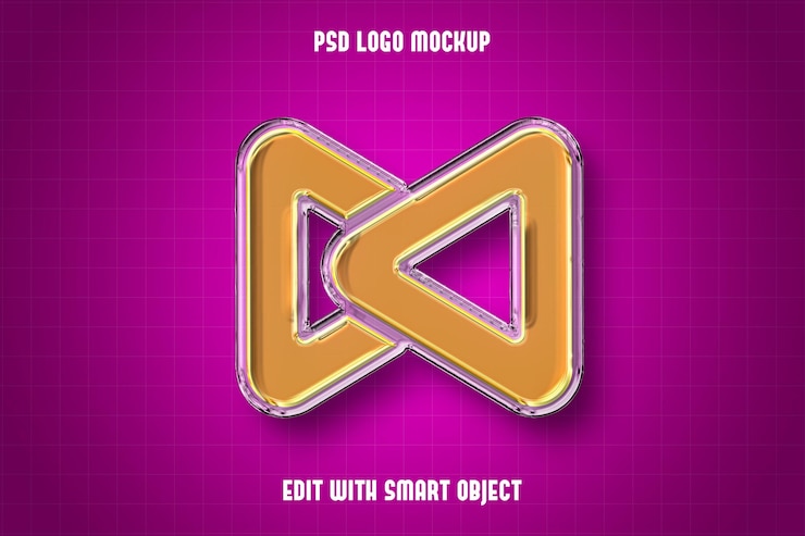 Gratis PSD 3d neongeel logo mockup op paarse achtergrond