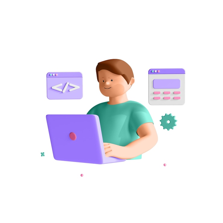 PSD Gratis 3d nft icon ilustrasi pengembang pria