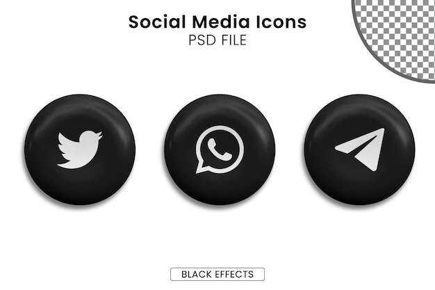 3d-pakket met zwarte sociale media-pictogrammen