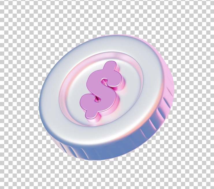PSD Gratis 3d pastel dollar coin icon in shiny metallic pink and blue representing finance income money savings or digital currency