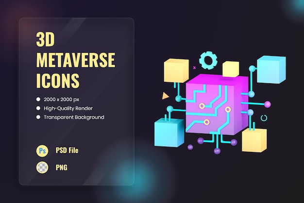 Gratis PSD 3d pictogram illustratie microchip kunstmatige intelligentie processor