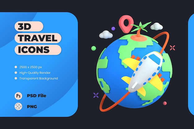 Gratis PSD 3d pictogram illustratie reizen vakantie reis vakantie