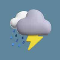 Gratis PSD 3d-pictogram voor weersomstandigheden met regen en bliksem