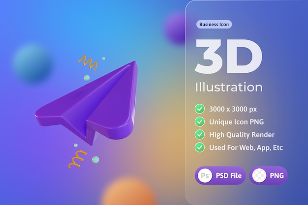 3d-pictogram zakelijk, papieren vliegtuig