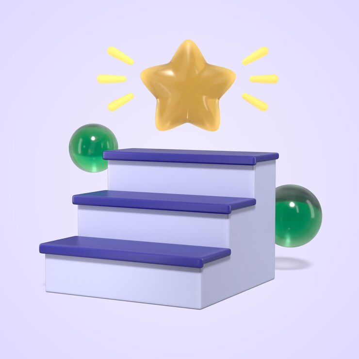 PSD gratuito 3d podium with a shining star and green spheres