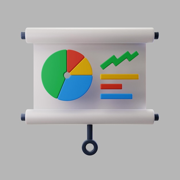 3d-presentatie met cirkeldiagram en statistieken