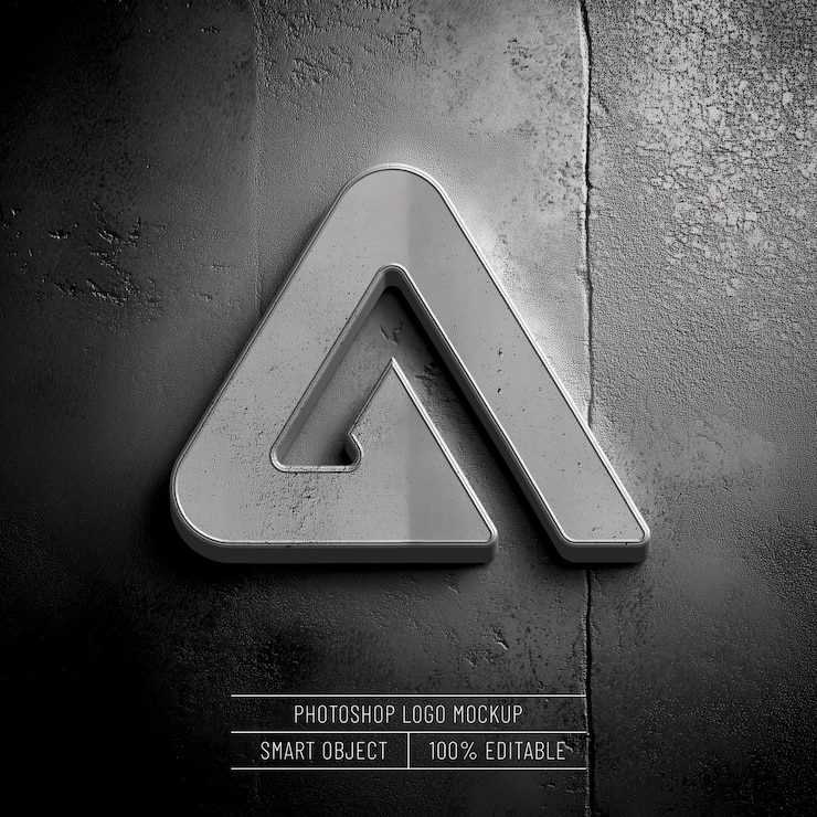 PSD Gratis 3d realistic metal logo mockup on concrete