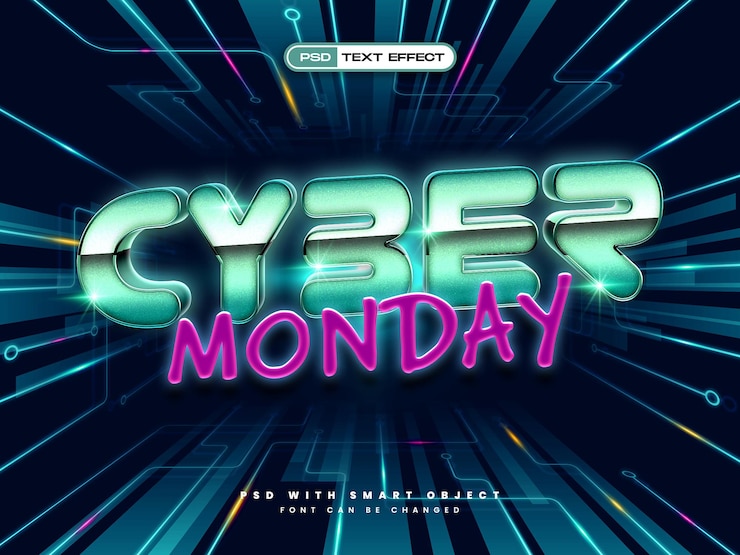 Gratis PSD 3d realistische cyber monday teksteffect