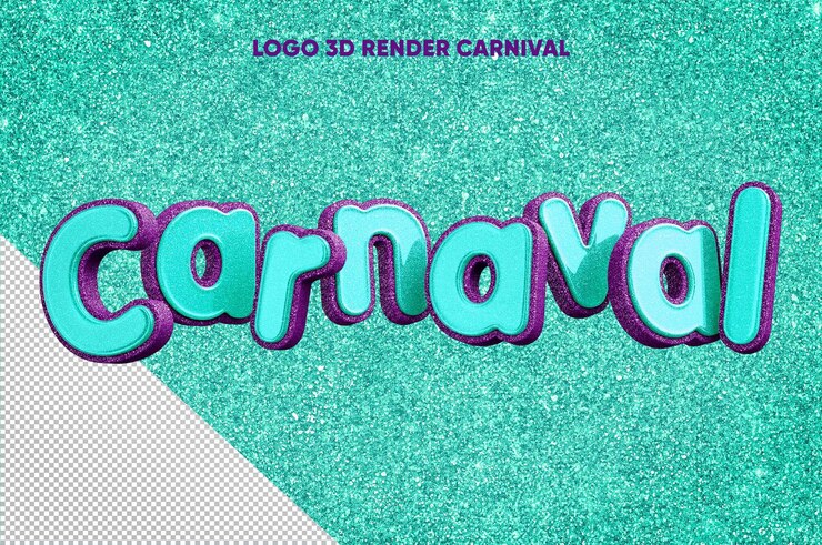 PSD gratuito 3d rende il logo di carnevale con texture realistica glitter azzurro con viola