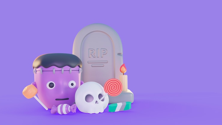 PSD gratuito 3d render fondo de halloween con elementos de miedo