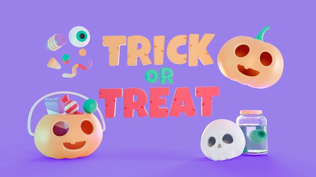 3d render fondo de halloween con elementos de miedo
