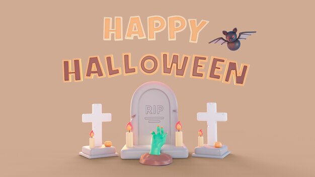 3d render fondo de halloween con elementos de miedo