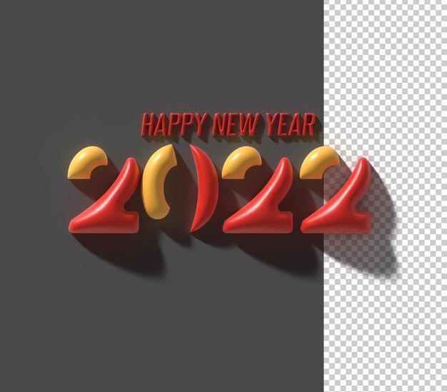 3D Render Gelukkig Nieuwjaar 2022 Tekst Typografie Transparant Psd-bestand.