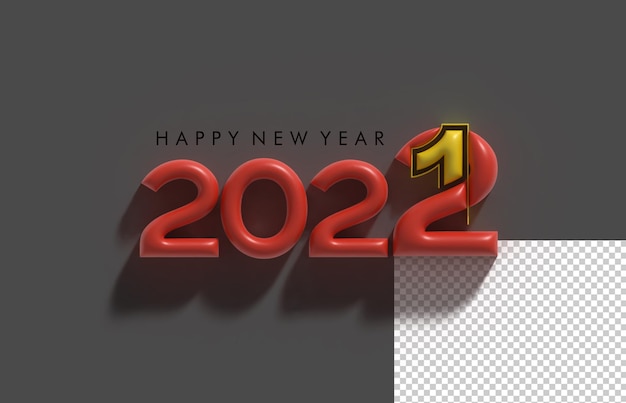 3D Render Gelukkig Nieuwjaar 2022 Transparant Psd-bestand
