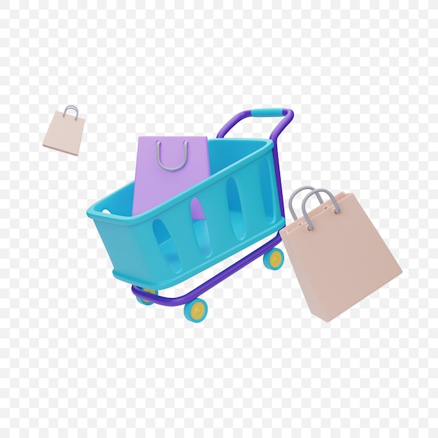 3d render ilustración carrito de compras icono aislado