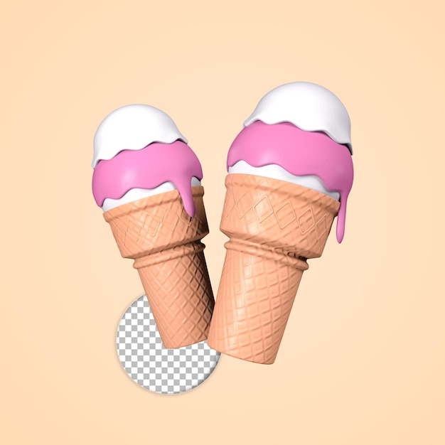 3d render ilustración cono de helado icono aislado