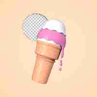 PSD gratuito 3d render ilustración cono de helado icono aislado