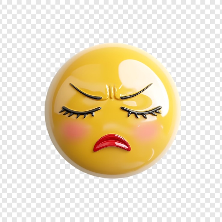 PSD Gratis 3d render of an annoyed emoji yellow glossy with closed eyes and frowning mouth
