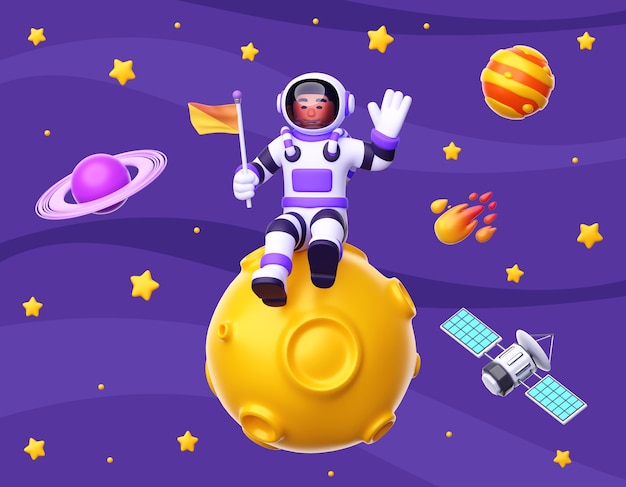 Gratis PSD 3d render van astronaut karakter