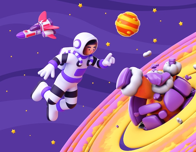 Gratis PSD 3d render van astronaut karakter