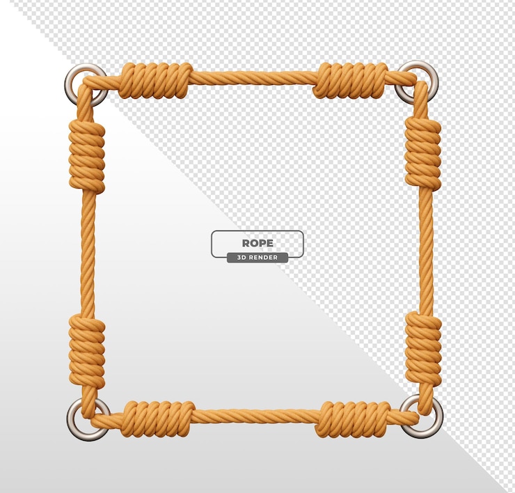PSD Gratis 3d rendered rope frame with knots and metal rings