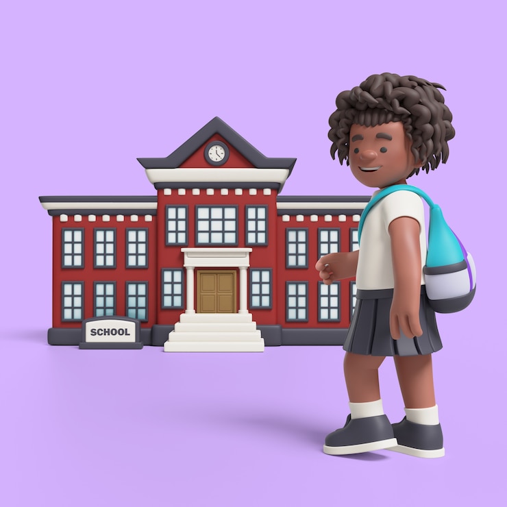 PSD Gratis 3d rendering of afro girl in classroom