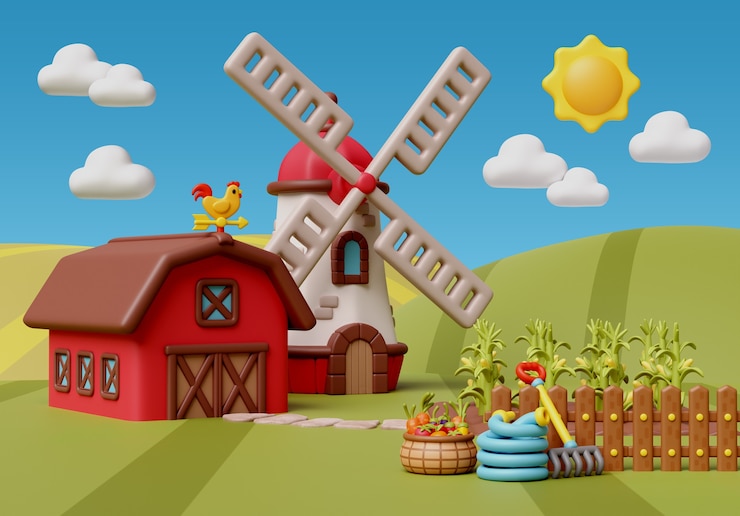 PSD Gratis 3d rendering of farm illustration
