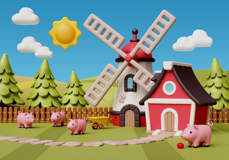 PSD Gratis 3d rendering of farm illustration