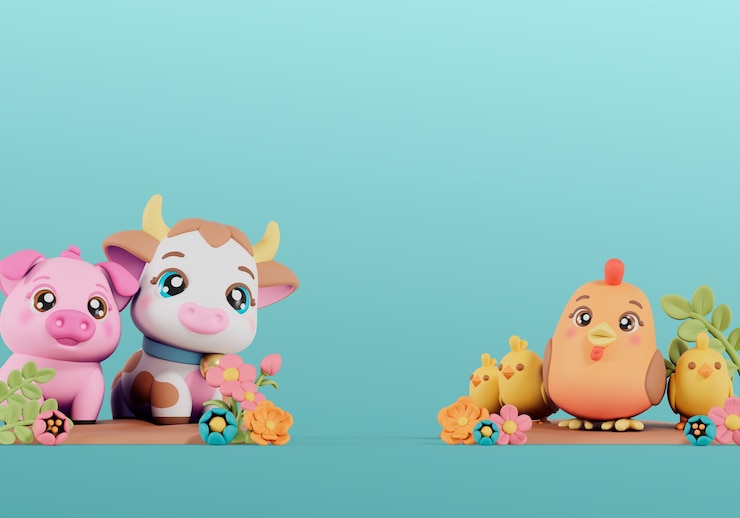 PSD Gratis 3d rendering of kawaii animals still life